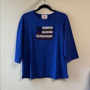 Quacker Factory Royal Blue Top with Beaded Flag size medium